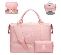 Gifts for Women Initial Travel Duffle Bag Quilted Weekender Bags Carry-On Overnight Bags with Small Cosmetic Bag, Gym Bag with Shoe Compartment Hospital Bag for Women Labor Delivery, Pink, A