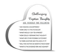 Gifts For Women Men Challenging Negative Thoughts Acrylic Heart Keepsake Desk Decor Acrylic Heart Plaques Sign Office Art Decorations 4X4Inch