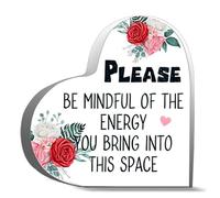 Gifts For Women Men Please Be Mindful Of The Energy You Bring Into This Space Acrylic Heart Keepsake Desk Decor Acrylic Heart Plaques Sign Office Art Decorations 4X4Inch