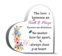 Gifts For Women Men The Love Between An Aunt Niece Knows No Distance Acrylic Heart Keepsake Desk Decor Acrylic Heart Plaques Sign Office Art Decorations 4X4Inch