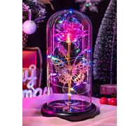 Gifts for Women Mom Birthday Gift, Galaxy Glass Rose Flower Gifts Forever Eternal Crystal Light Up Rose in Glass Dome with Butterfly Anniversary Mothers Day for Her Wife Sister, Pink