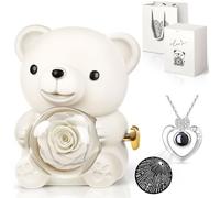 Gifts for Women, Preserved Real Rose Bear Gift Box with NecklaceI Love You, Eternal Rose Gifts for Her Girlfriend Mum Mother Wife Valentine's Day Mother's Day Christmas Birthday
