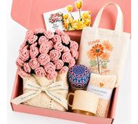 Gifts for Women, Self Care Gift Set with Bouquet Blanket & Cup | Care Package with Scented Candle, Cuddly Socks & Canvas Bag, Birthday, Mother's Day, Christmas, Get Soon, Pink