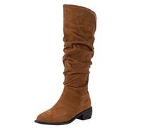 gifts for women under 10 pounds Winter Boots for Women Long Walking Boots Warm Side Zipper Hiking Boots Low Heel Booties Waterproof Cow Boots Non Slip Snow Boots silver shoes for women