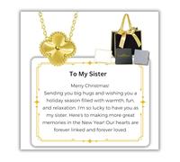 Gifts for Women14k Gold Clover Necklace Sterling Silver with Message card Hallmark S925 Present for Mum Sister Daughter Best Friend, Christmas Birthday Mothers Day Gifts (To My Sister Christmas)