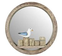 Gifts from Handpicked Rustic Wooden Seagull Wall Mirror - Coastal Nautical Round Hanging Mirror with Distressed Wood Frame for Bathroom, Hallway, Living Room & Beach Hut Décor