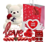 Gifts Hamper - 27cm Teddy Bear, Chocolates, Balloon, Photo Frame, Date Dice & Card - Birthday Hamper for Girlfriend, Boyfriend, Annivesary Gifts Husband & Wife, Couple Gifts