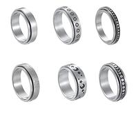 Gifts Ring Frosted 6pc Rotating Men Women Meditation Ring Rings Ringlets Poems, one size, 1, No Gemstone
