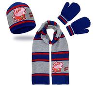 Gifts Treat Boys Beanie Hat Scarf Gloves Set Winter Bobble Hat Neckerchief Knit Mittens for Kids Children Toddler, 2-6Y, Blue Grey