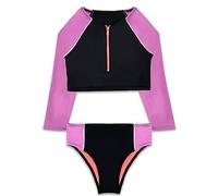 Gifts Treat Girls Rash Guard Sets Two Piece Swimsuit UPF 50+ Sun Protection Long Sleeve Swimming Costume Age 5-14 Years,11-12T