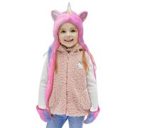 Gifts Treat Girls Winter Hat Unicorn, Kids Novelty Winter Hat 3 in 1 Multi-Functional Hat, Scarf and Mittens Soft Plush Winter Accessaries(Purple&Sky Blue, 3-10Years)