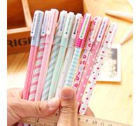 Gifts UK® 10 PC Multi Colour Assorted Colourful Ink Ballpoint Gel Pens Party Gift Bag Fillers Design 7 (Love Hearts Dots Stripe Patterned)