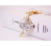 Gifts UK® Ballerina Shaped Crystal Diamante Rhinestone Handbag Charm Bag Charms Keyrings Pendant Key Chain *UK Stock* (White)