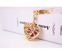 Gifts UK® Rose Love Heart Shaped Crystal Diamante Rhinestone Handbag Charm Bag Charms Keyrings Pendant Key Chain *UK Stock* (Purple)