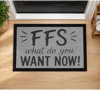 Gifts Unseen FFS What Do You Want Now Doormat, Novelty Nylon Coir Mat, Non-Slip, Rectangle, Grey and Black, 70x40cm