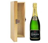 Gifts2Drink Lanson Black Label Brut Champagne in Hinged Wooden Gift Box with Handcrafted Gifts2Drink Tag NV 75 cl