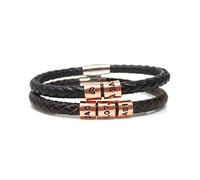 GIFTS2THEDOOR Personalised 7th Wedding Anniversary Leather Bracelet with Copper Rings - Handmade Gift for Him or Her - Custom Engraved Names - Real Leather - Made in Cornwall UK