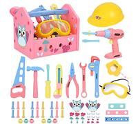 Gifts2U Girl Toy Set: Pretend Play Construction Tool Accessories with Electric Drill, Hammer, Tape Measure, Tool Box, Hat