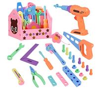 Gifts2U Girl Toy Tool Set, 30Pcs Pretend Play with Play Electric Drill and Carry Case Tool Box, Pink Construction Tool Box Kit for Children 3 4 5 6 7 Years Old