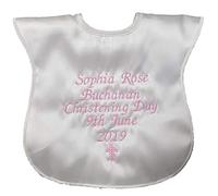Giftsabc Personalised christening Bib Baptism bib embroidered Satin in white or ivory (white)