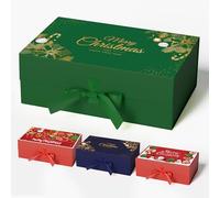 GIFTSAY Christmas Magnetic Gift Boxes with Golden Pattern，32.2 X20.3 X11.4 CM Green Unique Design Christmas Boxes with Lids for Gifts，large Paper Gift Box for Wrapping Gifts（1PC-Thicken）
