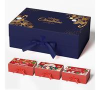 GIFTSAY Christmas Magnetic Gift Boxes with Golden Pattern，32.2 X20.3 X11.4 CM Prussian Blue Unique Design Boxes with Lids for Gifts, large Paper Gift Box for Christmas Wrapping Gifts 1PC