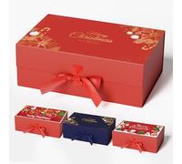 GIFTSAY Christmas Magnetic Gift Boxes with Golden Pattern, 32.2 X20.3 X11.4 CM Red Unique Design Boxes with Lids for Gifts (1PC-Thicken)