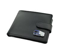Giftsearch Genuine Black Leather Wallet with a Lorry HGV Truck Transport Emblem