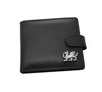 Giftsearch Genuine Black Leather Wallet with a Pewter Welsh Dragon Emblem