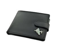 Giftsearch Genuine Black Leather Wallet with Harrier Jump Jet War Plane Pilot Aeroplane Aircraft Emblem