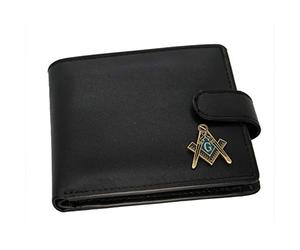 Giftsearch Genuine Black Leather Wallet with Masonic Compass & Square with G Emblem