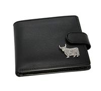 Giftsearch Genuine Black Leather Wallet with Pewter Highland Cattle Emblem