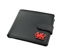 Giftsearch Genuine Mens Black Leather Wallet with a Welsh Red Dragon Wales Emblem