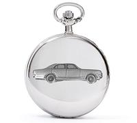 GIFTSFORALL op Rekord ref344 3D Pewter Effect Car Design on a Polished Silver case Men's Gift Quartz Pocket Watch fob