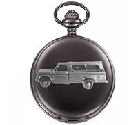 GIFTSFORALL refA4 Chevvy Suburban 1960's 3D Pewter Effect Car Design on a Polished Black case Men's Gift Quartz Pocket Watch fob