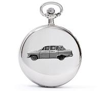 GIFTSFORALL Toyo Crown 1970's ref346 3D Pewter Effect Car Design on a Polished Silver case Men's Gift Quartz Pocket Watch fob