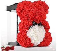 GiftShop Rose Bear Luxury Red White Heart Teddy Premium Flowers Gift Box Ribbon Valentine's Day Birthday's Mother's Day Wedding Gift (25cm (10in))
