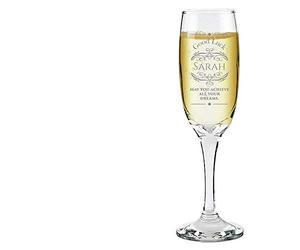 GiftsOnline4U Personalised Champagne Flute Glass Engraved Prosecco Long Stem Flowery Floral Gift Box 210 ml