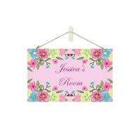 GiftsOnline4U Personalised Door Sign for Girls Bedroom Plaque Flowers Pink Wall Hanging Flowery Room