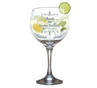 GiftsOnline4U Personalised Gin and Tonic Glass Engraved Balloon Shaped G and T Novelty Juniper Copa Cocktail Stem Vintage Ornate Gift Box 630 ml