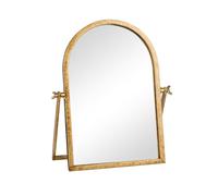 GIFTTROVE Vintage Makeup Desk Mirror, 11.8" L x 7.9" W Antique Gold Vanity Table Mirror, Metal Framed Arched Small Standing Mirrors, 360 Adjustable Rotation Mirrors for Tabletop, Bathroom