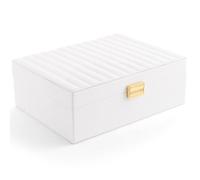 Gifturbo 2 Layers Jewelry Boxes for Women, White Jewelry Organizer Box with Removable Tray, PU Leather Jewelry Storage Box for Girls, Modern Style for Rings Earrings Necklace Bracelets, Gift Idea