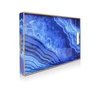 Gifturbo Blue Marble Serving Tray,Decorative Serving Trays with Handles,Coffee Table Tray Ottoman Rectangular Plastic Tray with Gold Rim for Living Room, Bathroom,15.7 x 10.2 x1.37 inches