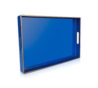 Gifturbo Blue Serving Tray,Decorative Serving Trays with Handles, Coffee Table Tray Ottoman Rectangular Plastic Tray for Living Room, Bathroom, 15.74” x 10.25” x1.37”