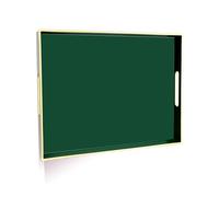 Gifturbo Large Rectangular Plastic Serving Tray, Green with Gold Trimming, 15.7” x 11.8”, Perfect for Coffee Table, Ottoman, Living Room, Bathroom, Home Decor
