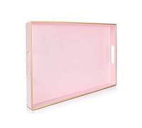 Gifturbo Pink Serving Trays,Decorative Serving Tray with Handles, Coffee Table Rectangular Trays Plastic Tray for Ottoman Bathroom,Living Room, 15.7” x 10.2” x1.37”
