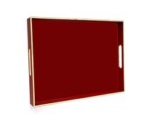 Gifturbo Red Large Serving Tray with Handles，Rectangular Plastic Elegant Decorative Coffee Table Tray for Ottoman, Living Room, Bathroom, Home Decor, Vanity Tray with Gold Trimming, 15.7” x 11.8”