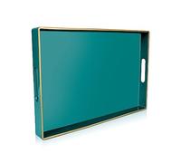 Gifturbo Teal Serving Tray,Decorative Serving Trays with Handles, Coffee Table Tray Ottoman Rectangular Plastic Tray for Living Room, Bathroom, 15.74” x 10.25” x1.37”
