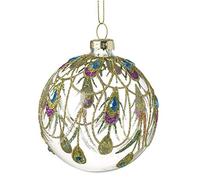 Giftware Peacock Design Clear Glass Bauble Christmas Tree Decoration