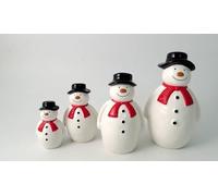 Giftware Trading Ceramic Standing Snowman Christmas Ornaments, 4 Sizes, White with Red Scarf, Black Hat (Large)